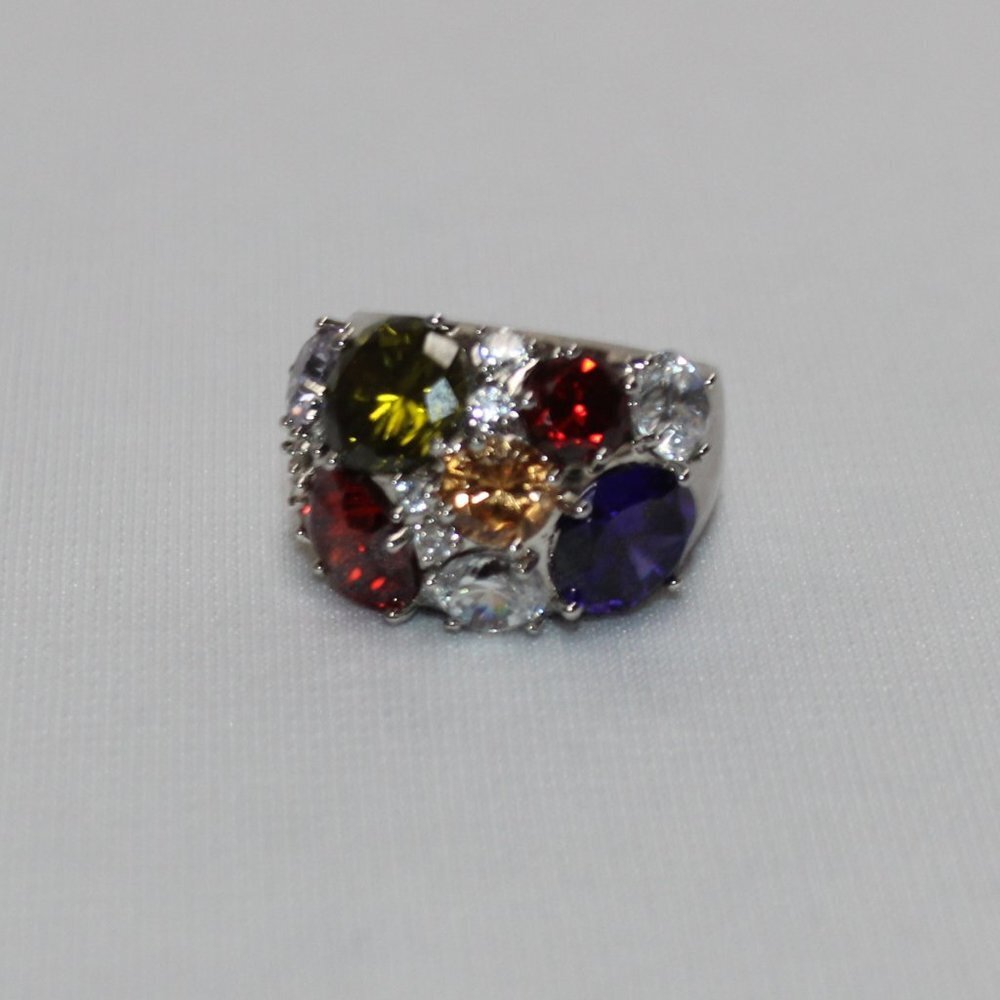 NVC Multi-Color Cubic Zirconia Silver Tone Ring